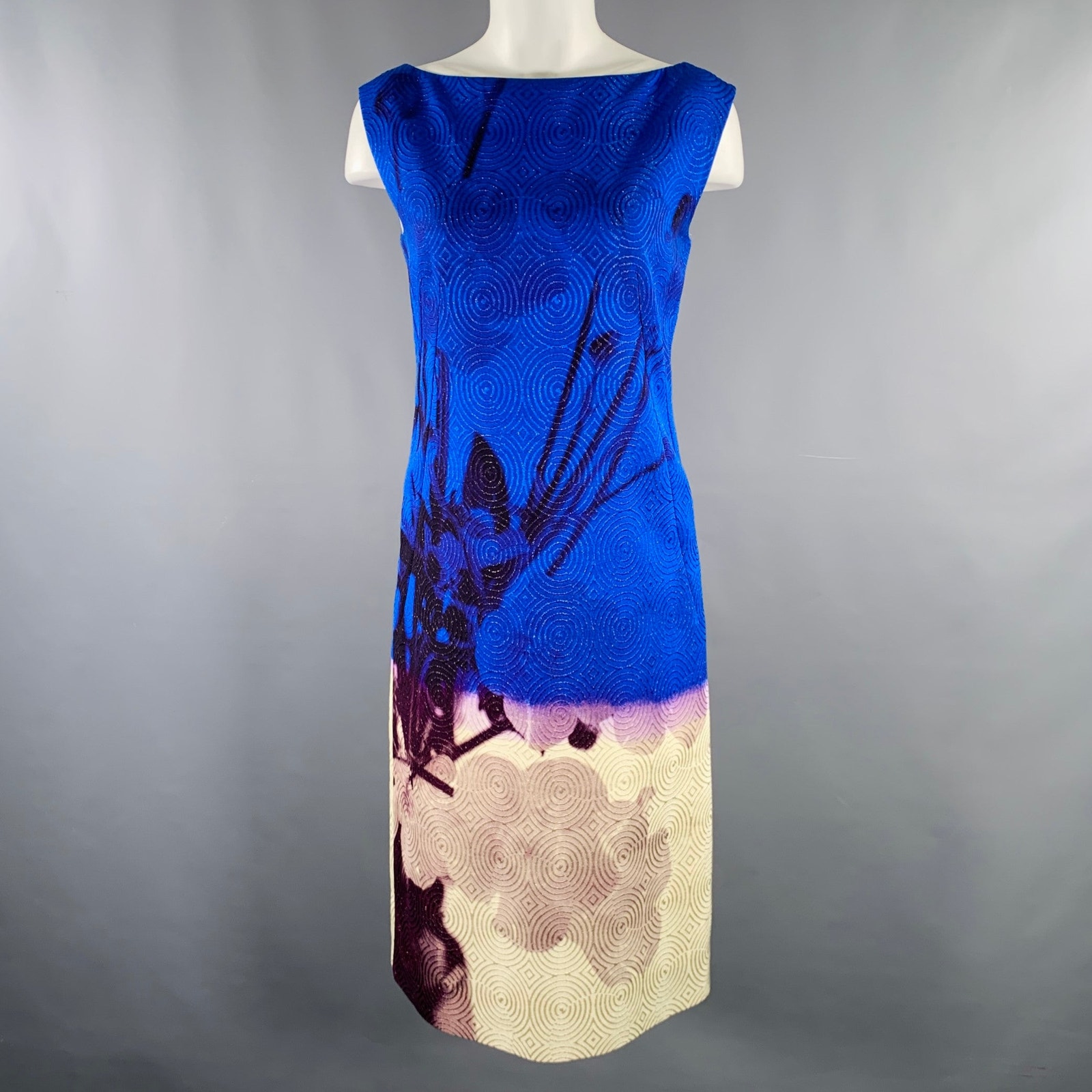 Dries Van Noten Size S Blue Cream Viscose Abstract Circles Sleeveless Dress